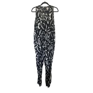 Gap Jumpsuit Black White Hawaiian Tropical Womens Medium Vneck Pockets #5342